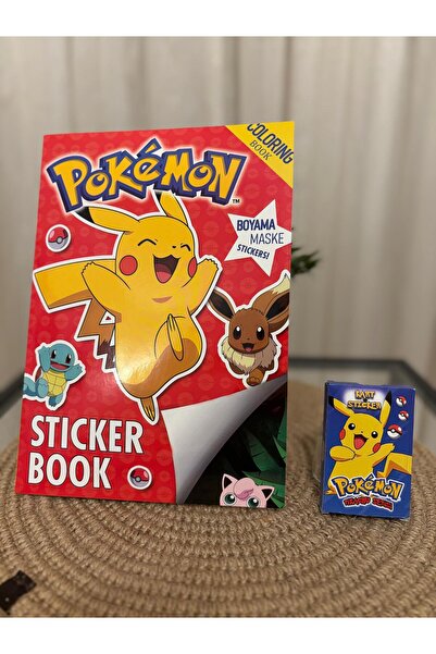 Coloring Book Pokemon boyama kitabı (sticker maske hediyeli ) ve oyun kartı h...