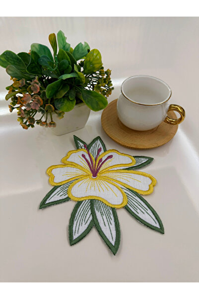 AYNAKIŞÇEYİZ 6 τεμάχια κεντημένο λινό ύφασμα με λουλούδια μελισσόχορτου και σ...
