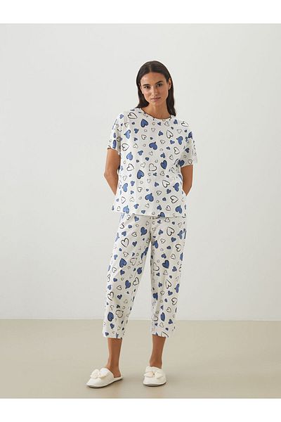 LC Waikiki New Season Crew Neck Patterned Women's Capri Pajama Set - S5Jr01Z8