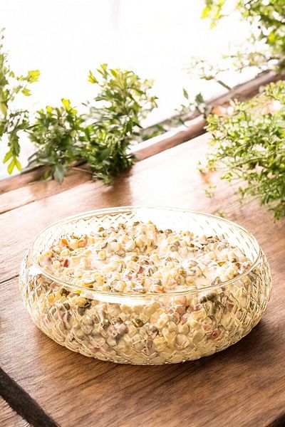 LUMİNA Large Size Lattice Glass Salad Presentation Bowl 24 cm