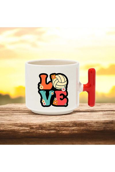BB TRADE Love Designed Red t Handle Ceramic Printed Mug 250 ml