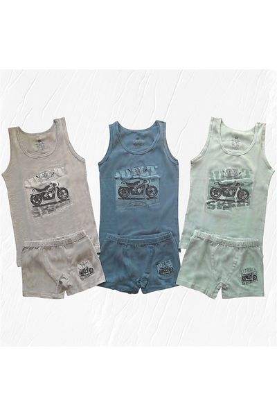 Organza Butik Boys' Motor Bike Printed Singlet Briefs 6 Pcs Underwear Set