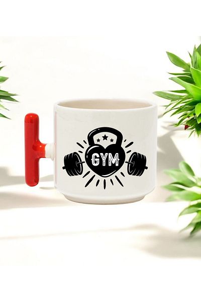 BB TRADE Gym Designed Red T-Handle Ceramic Printed Mug 250 ml
