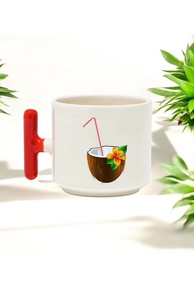 BB TRADE Avocado Red t Handle Ceramic Printed Mug 250 ml