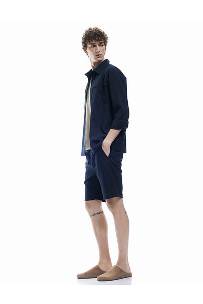 Koton New Season Viscose Blended Bermuda Slim Fit Waist Lace-Up Shorts with Pocket Detail
