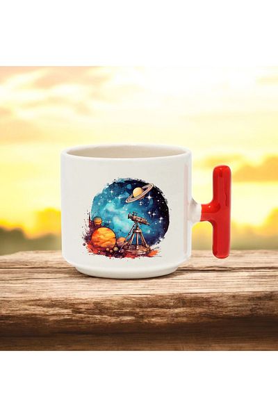 BB TRADE Space Design Red T-Handle Ceramic Printed Mug 250 ml