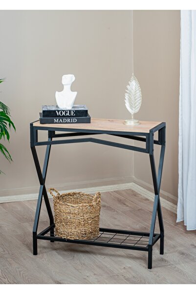 Uyan Ev Ürünleri UYAN EV ÜRÜNLERİ Dresuar Metal Ayaklı Çam Ahşap Raflı Dekora...