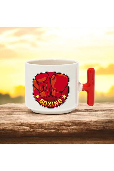 BB TRADE Boxing Designed Red t Handle Ceramic Printed Mug Cup 250 ml