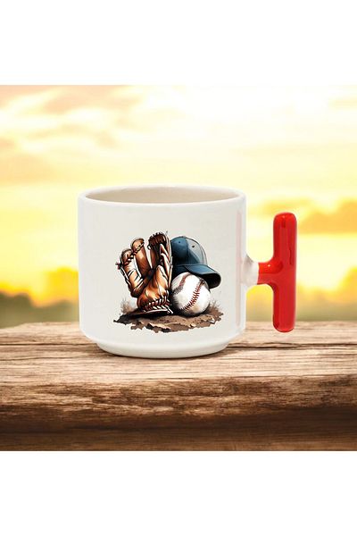 BB TRADE Baseball Design Red t Handle Ceramic Printed Mug Cup 250 ml