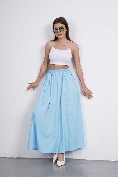 Gülmude Fusta lungă de sezon albastră din țesătură poplin pentru femei (90 cm)