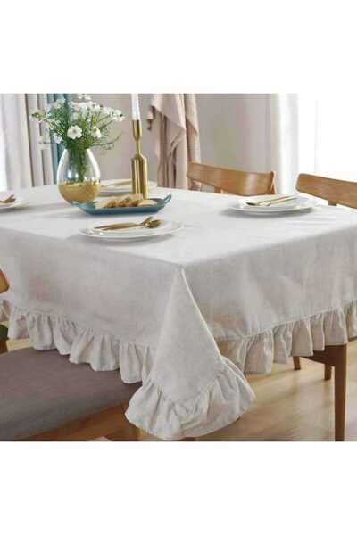 KUM SAATİ Bohem Fırfırlı Keten Masa Örtüsü 160×220