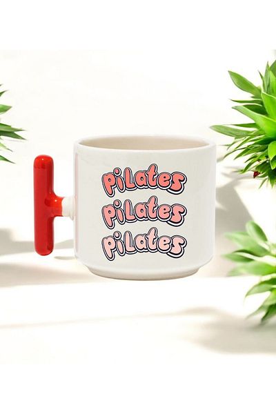 BB TRADE Pilates Text Design Red T-Handled Ceramic Printed Mug 250 ml
