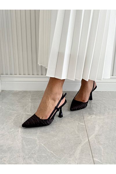 İnci Topuk Black Satin |   Pleated |   Open Back |   Women's Stiletto