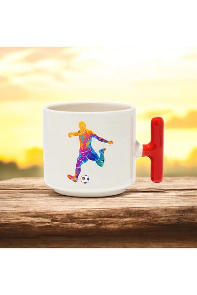 BB TRADE Football Player Designed Red T-Handled Ceramic Printed Mug 250 ml