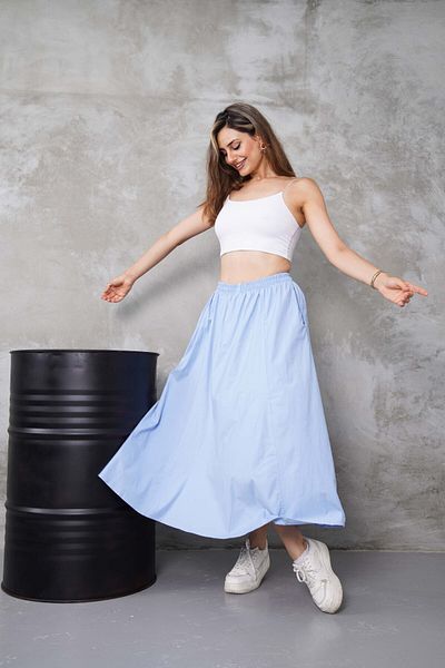 Gülmude Long Elastic Waist Skirt with Flannel Pockets, Non-See-Through Poplin Fabric Seasonal Skirt (90cm)