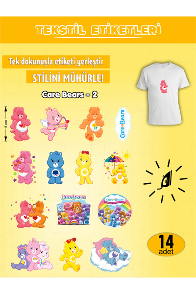 AGG Reklam Ütü ile Yapışan Kıyafet Etiketi Care Bears Serisi-2 14Lü Set