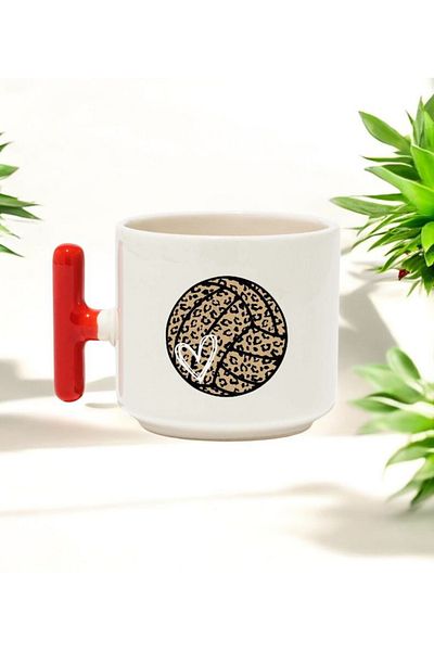 BB TRADE Volleyball Ball Designed Red T-Handed Ceramic Printed Mug 250 ml
