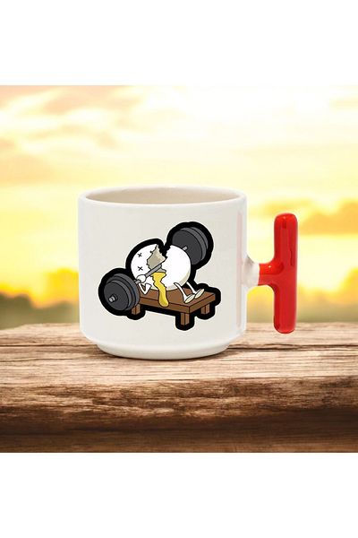 BB TRADE Egg Broken Design Red t Handle Ceramic Printed Mug Cup 250 ml