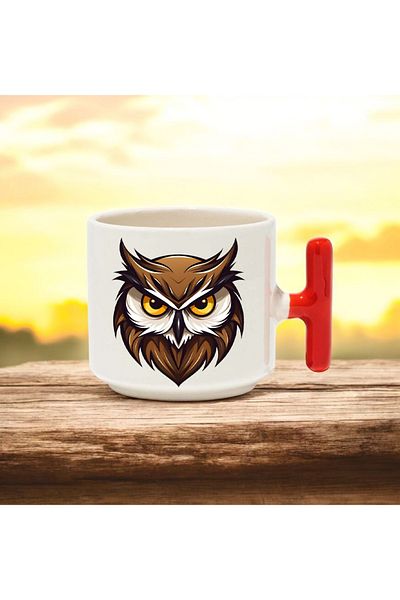 BB TRADE Owl Red t Handled Ceramic Printed Mug Cup 250 ml