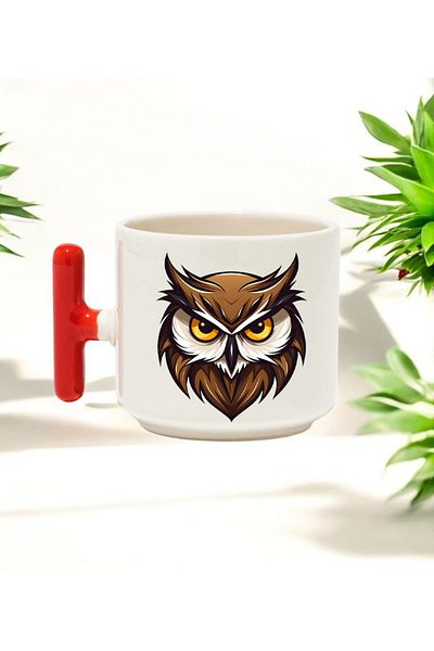 BB TRADE Owl Red t Handled Ceramic Printed Mug Cup 250 ml