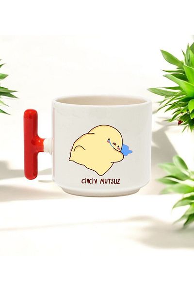 BB TRADE Ceramic Printed Mug with Chick Unhappy Design Red t Handle 250 ml