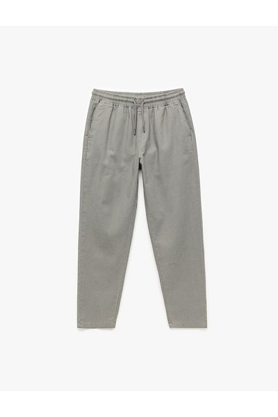 Koton New Season Waist Lace-Up Pocket Detailed Linen Cotton Blended Chino Trousers
