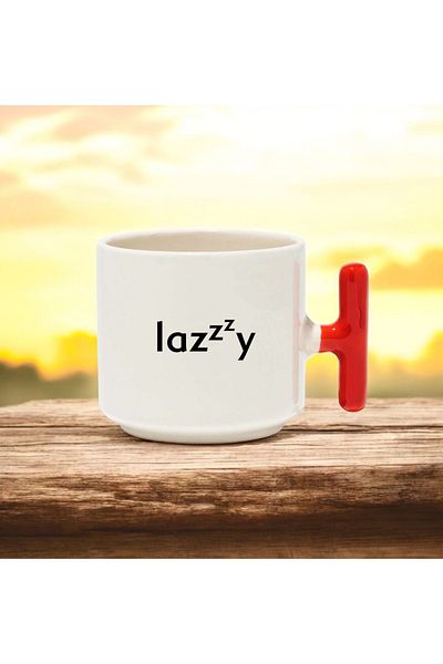 BB TRADE Lazzzy Red t Handled Ceramic Printed Mug Cup 250 ml