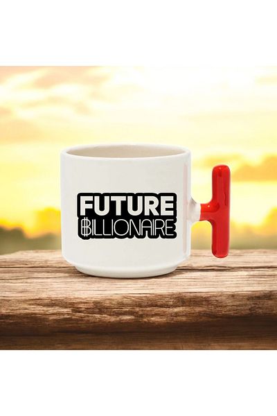 BB TRADE Future Billionare Red t Handled Ceramic Printed Mug Cup 250 ml