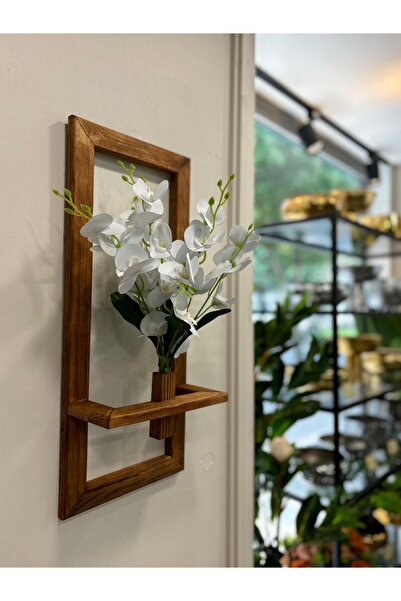 DDTREND Dekoratif Ahşap Duvar Saksısı ,Cafe Restaurant Ev Dekorasyon (Yapay Çiçek Orkide Dahil) 25X60 CM