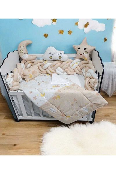JULYA KİDS Baby Crib Set Double Mesh Edge Protection 7 Piece Baby Crib Sleeping Set 60*120 cm