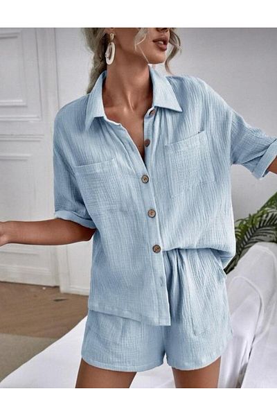 Pupa Women's Muslin Pajama Set with Shorts and Buttoned Front