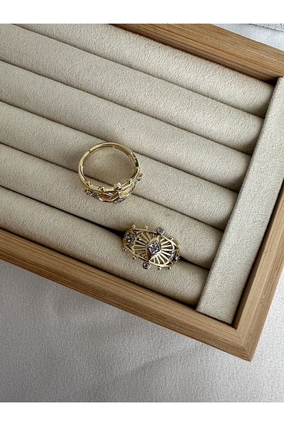 ringbox Double Color Stone Shaped Ring