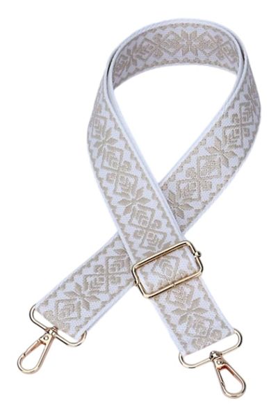 The Casius. Adjustable Strap for Bag, Embroidered Ethnic Model, 125 cm, White-Beige, theCasius®