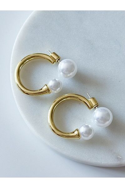CHARMLUCKY STEEL PEARL RING EARRING