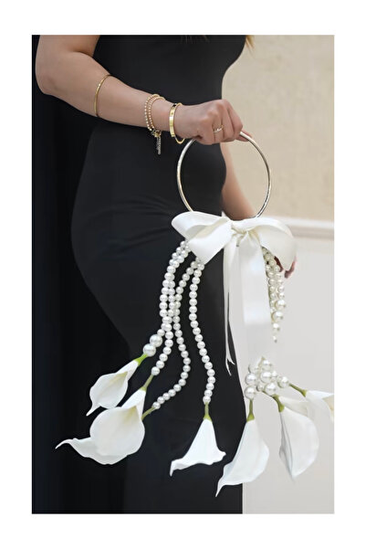 Sosyete shop Taslı incili zarif sade gala gelin buketi, damat yaka çiçeği