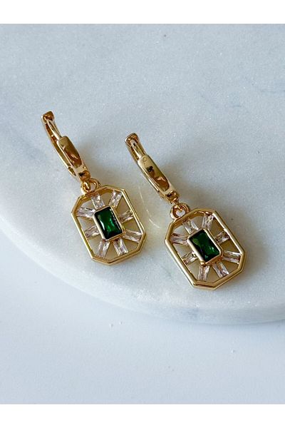 CHARMLUCKY Steel Green Stone Serenay Earrings