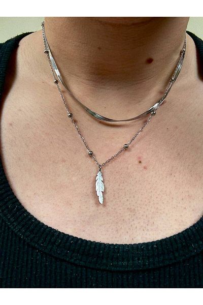 Arvens Two Chain Leaf Necklace Silver Men's Stainless Steel Women's Water Resistant Unisex Bright Surface