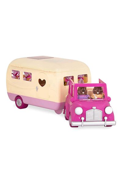 Li'l Woodzeez Happy Camper Pink with Detachable Toy Vehicle – 40 Pcs Dollhouse Playset Including Furnitures