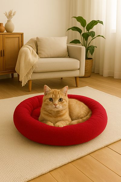 ribac Ponchik Plush Cat Dog Bed Bagel Soft Bed