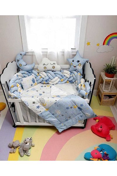 JULYA KİDS Baby Crib Set Double Mesh Edge Protection 7 Piece Baby Crib Sleeping Set 60*120 cm