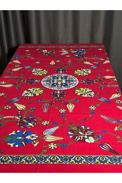 Sobe Hediyelik Red Ethnic Patterned Tablecloth – 170X170 Cm, Colorful, Stylish and Useful Square Tablecloth