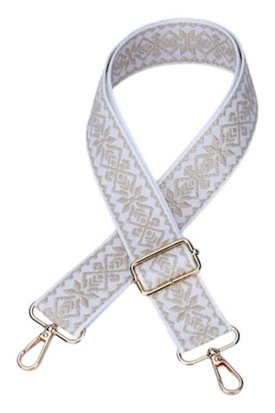 The Casius. Adjustable Strap for Bag, Embroidered Ethnic Model, 125 cm, White-Beige, theCasius®