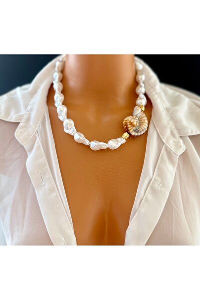 Limi Design Salyongoz akseusarlı yapay barok inci altın kaplama tasarım kolye