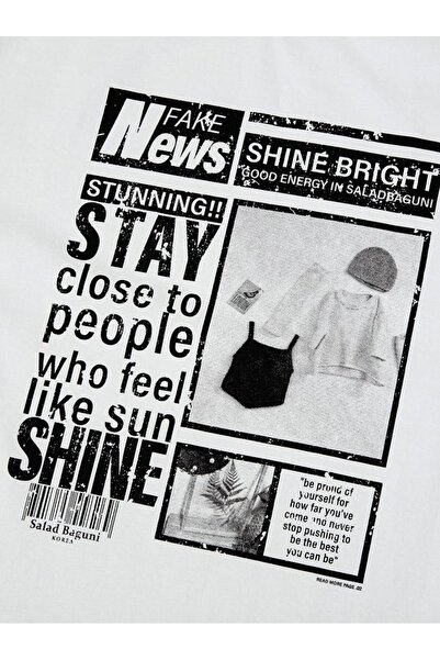 ELNOYA Unisex Cotton White Oversize "News" Printed Minimalist Crew Neck Comfortable T-Shirt