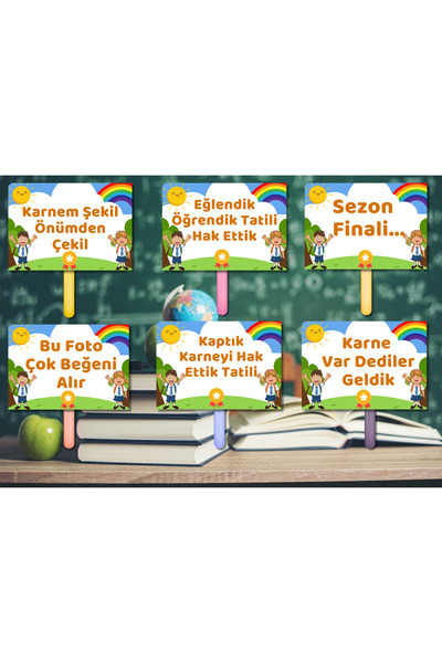 Kozalak Tasarım Karne Günü Temalı El Pankartları 6 Parça Özelleştirilebilr