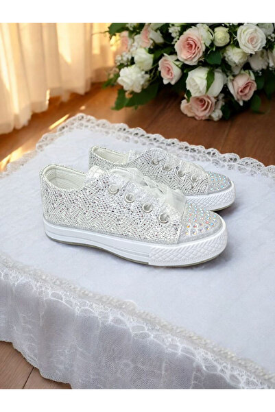 pediashoes KIZ ÇOCUK GÜMÜŞ RENK TAŞLI BAĞCIKLI ŞIK AYAKKABI