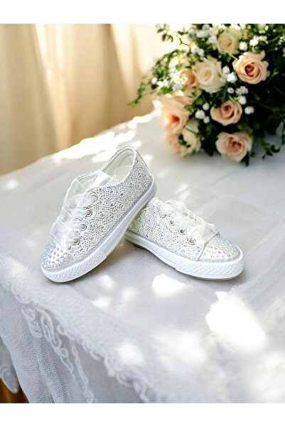 pediashoes KIZ ÇOCUK GÜMÜŞ RENK TAŞLI BAĞCIKLI ŞIK AYAKKABI