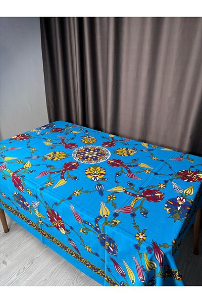 Sobe Hediyelik Față de masă cu model etnic albastru – 170x170 cm, față de masă pătrată colorată, elegantă și convenabilă