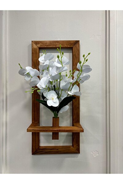 DDTREND Dekoratif Ahşap Duvar Saksısı ,Cafe Restaurant Ev Dekorasyon (Yapay Çiçek Orkide Dahil) 25X60 CM