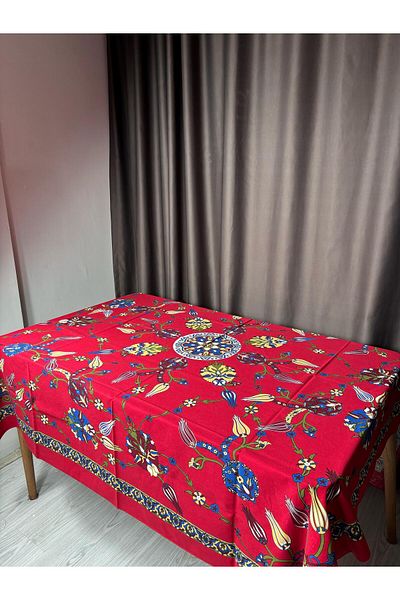 Sobe Hediyelik Red Ethnic Patterned Tablecloth – 170X170 Cm, Colorful, Stylish and Useful Square Tablecloth